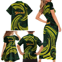 American Samoa Manua Cession Day Personalized Family Matching Short Sleeve Bodycon Dress and Hawaiian Shirt Polynesian Wave Style