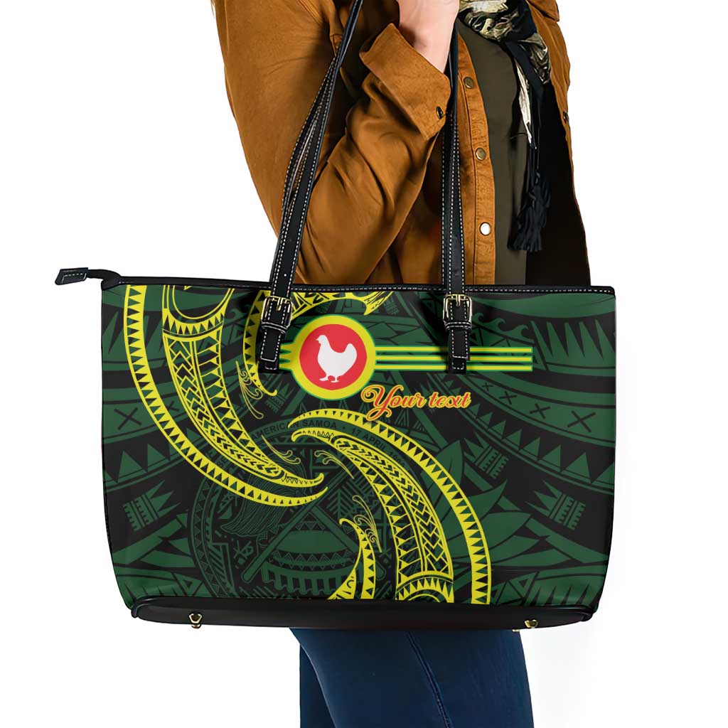 American Samoa Manua Cession Day Personalized Leather Tote Bag Polynesian Wave Style