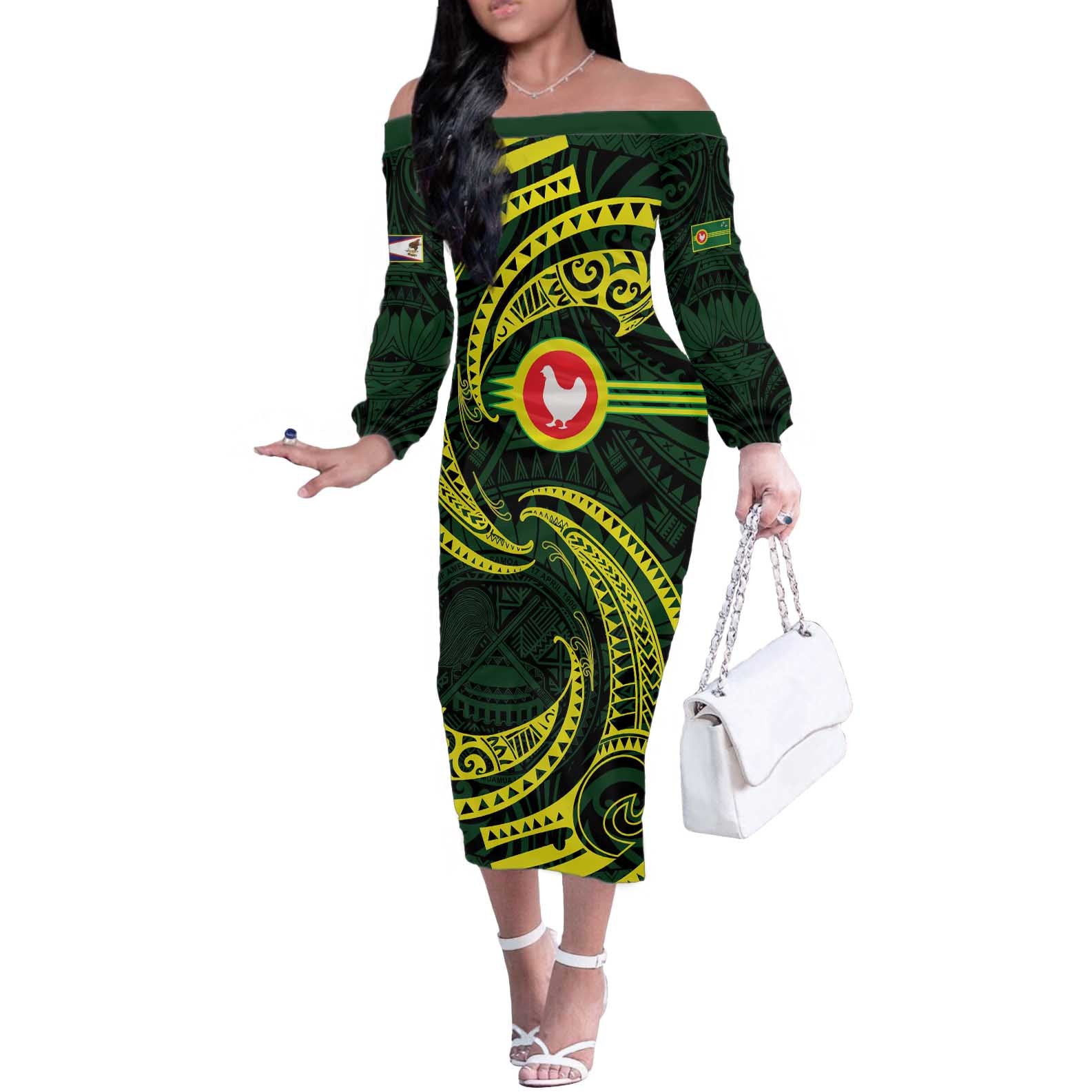American Samoa Manua Cession Day Personalized Off The Shoulder Long Sleeve Dress Polynesian Wave Style