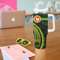 American Samoa Manua Cession Day Personalized Tumbler With Handle Polynesian Wave Style