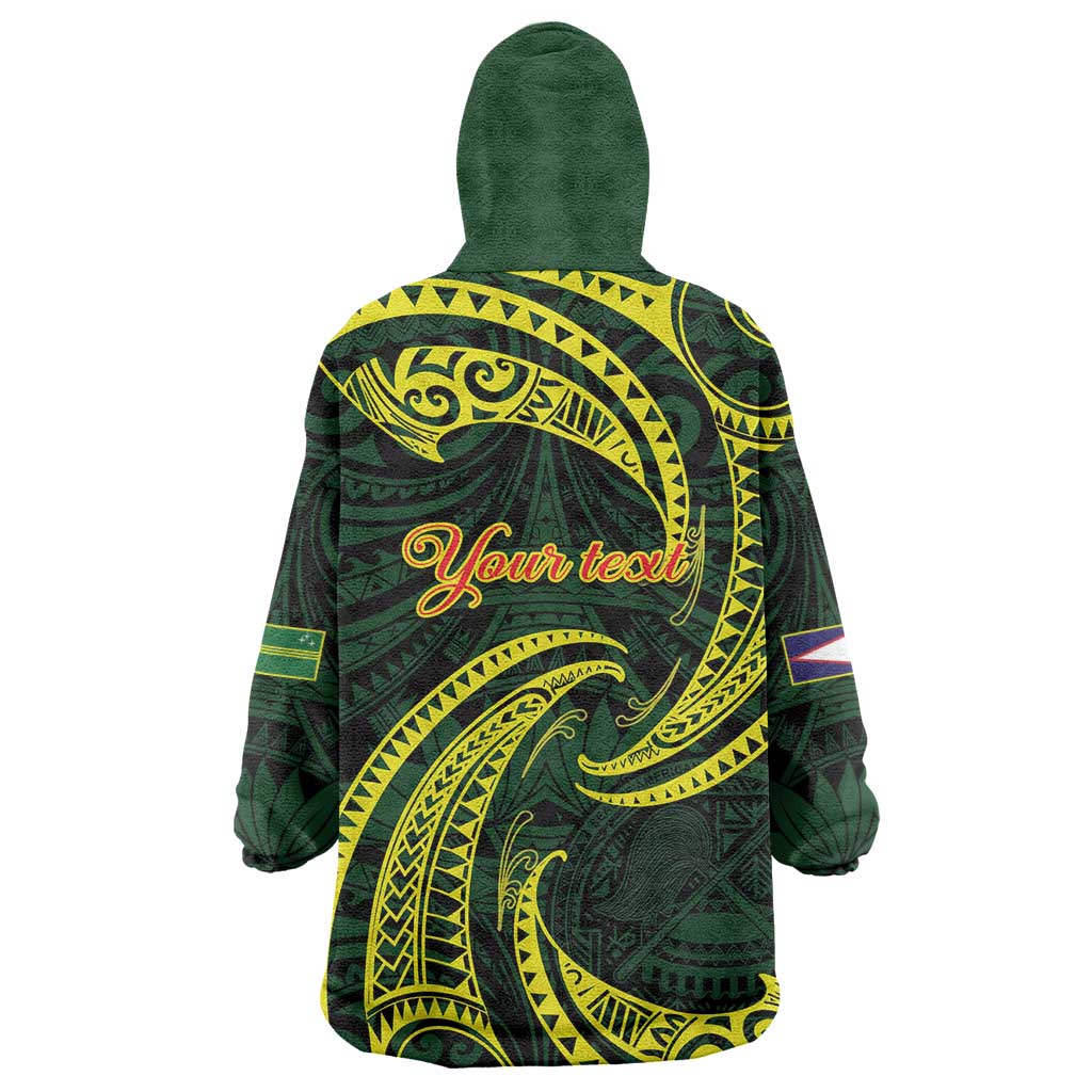 American Samoa Manua Cession Day Personalized Wearable Blanket Hoodie Polynesian Wave Style
