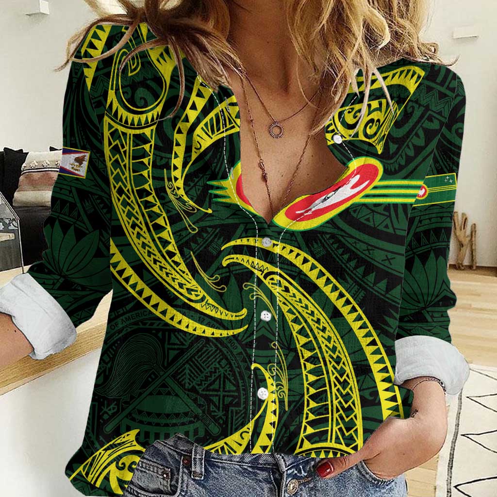 American Samoa Manua Cession Day Personalized Women Casual Shirt Polynesian Wave Style