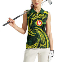 American Samoa Manua Cession Day Personalized Women Sleeveless Polo Shirt Polynesian Wave Style