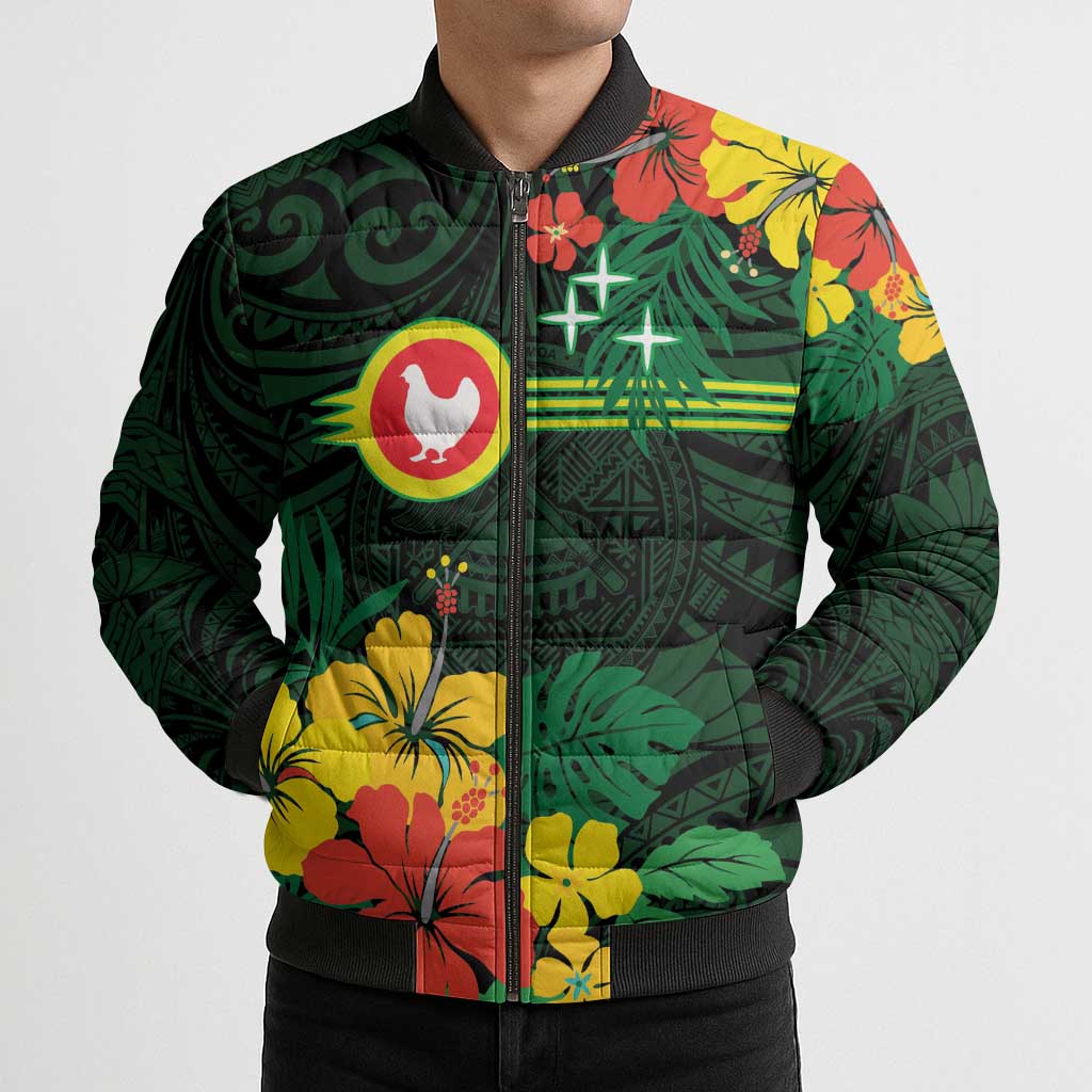 American Samoa Manu'atele Personalized Bomber Puffer Jacket Manua Island Hibiscus Flowers - Polynesian Pride