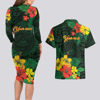 American Samoa Manu'atele Personalized Couples Matching Long Sleeve Bodycon Dress and Hawaiian Shirt Manua Island Hibiscus Flowers