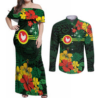American Samoa Manu'atele Personalized Couples Matching Off Shoulder Maxi Dress and Long Sleeve Button Shirt Manua Island Hibiscus Flowers