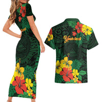 American Samoa Manu'atele Personalized Couples Matching Short Sleeve Bodycon Dress and Hawaiian Shirt Manua Island Hibiscus Flowers