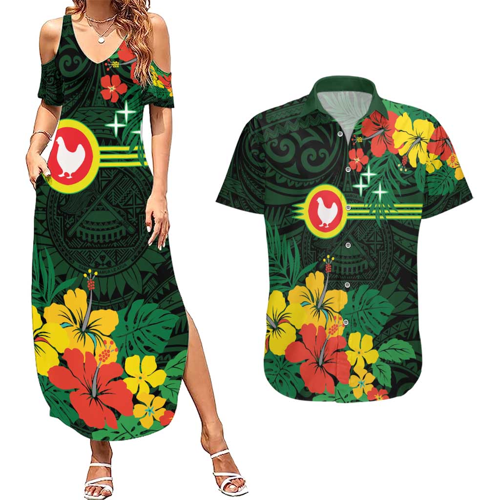 American Samoa Manu'atele Personalized Couples Matching Summer Maxi Dress and Hawaiian Shirt Manua Island Hibiscus Flowers