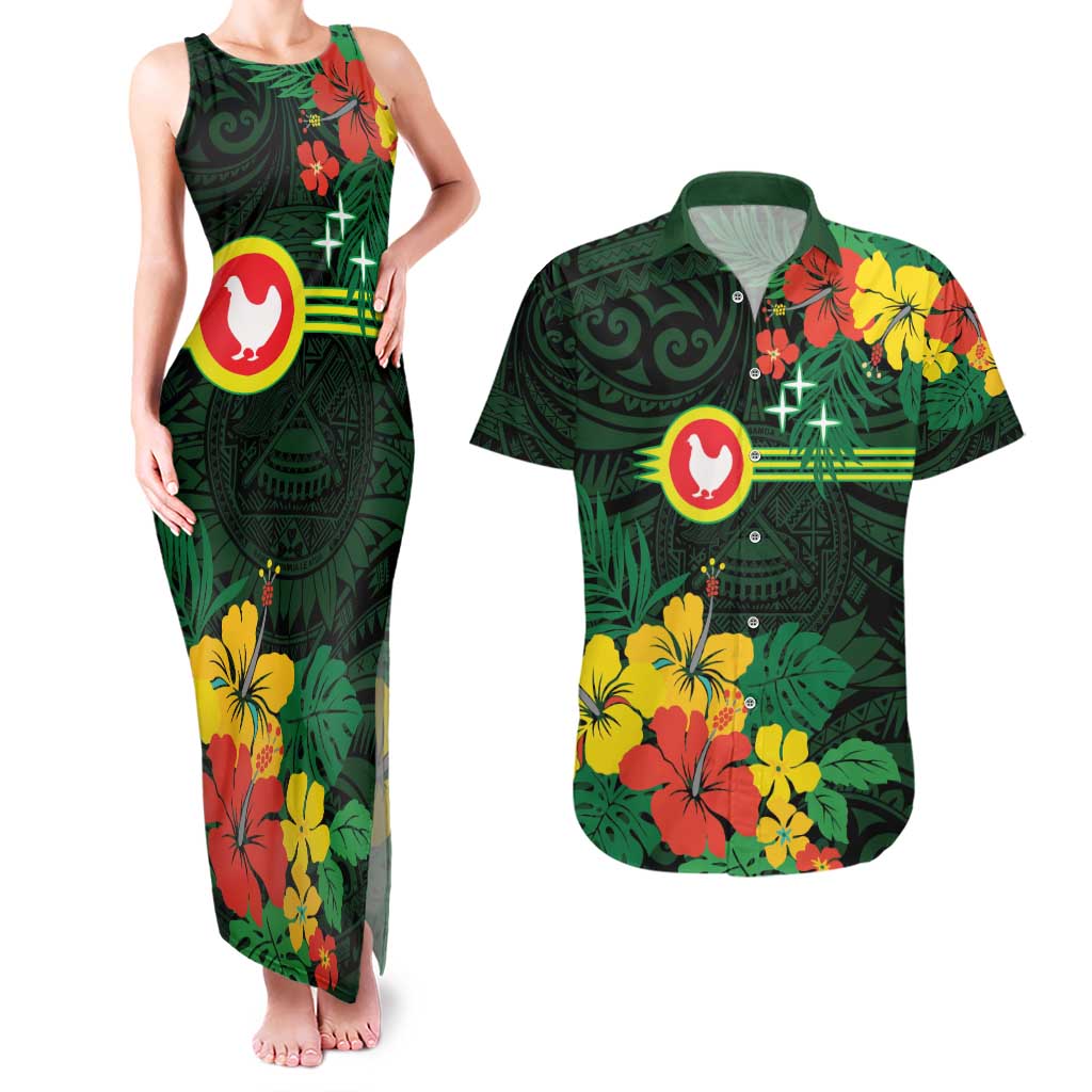 American Samoa Manu'atele Personalized Couples Matching Tank Maxi Dress and Hawaiian Shirt Manua Island Hibiscus Flowers