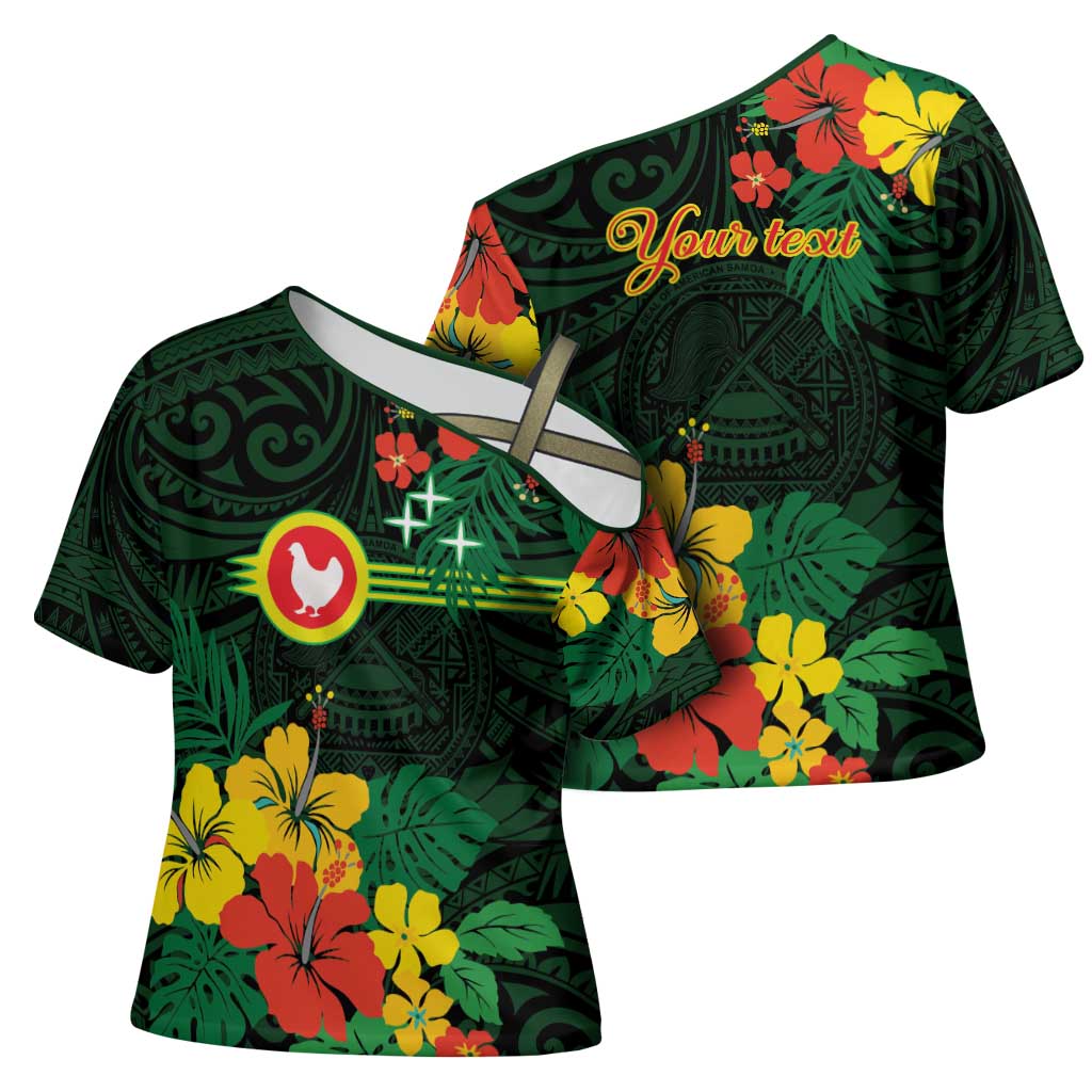 American Samoa Manu'atele Personalized Cross Shoulder Shirt Manua Island Hibiscus Flowers - Polynesian Pride