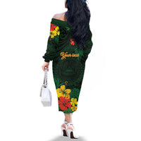 American Samoa Manu'atele Personalized Family Matching Off The Shoulder Long Sleeve Dress and Hawaiian Shirt Manua Island Hibiscus Flowers