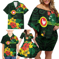 American Samoa Manu'atele Personalized Family Matching Off Shoulder Short Dress and Hawaiian Shirt Manua Island Hibiscus Flowers