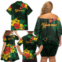 American Samoa Manu'atele Personalized Family Matching Off Shoulder Short Dress and Hawaiian Shirt Manua Island Hibiscus Flowers