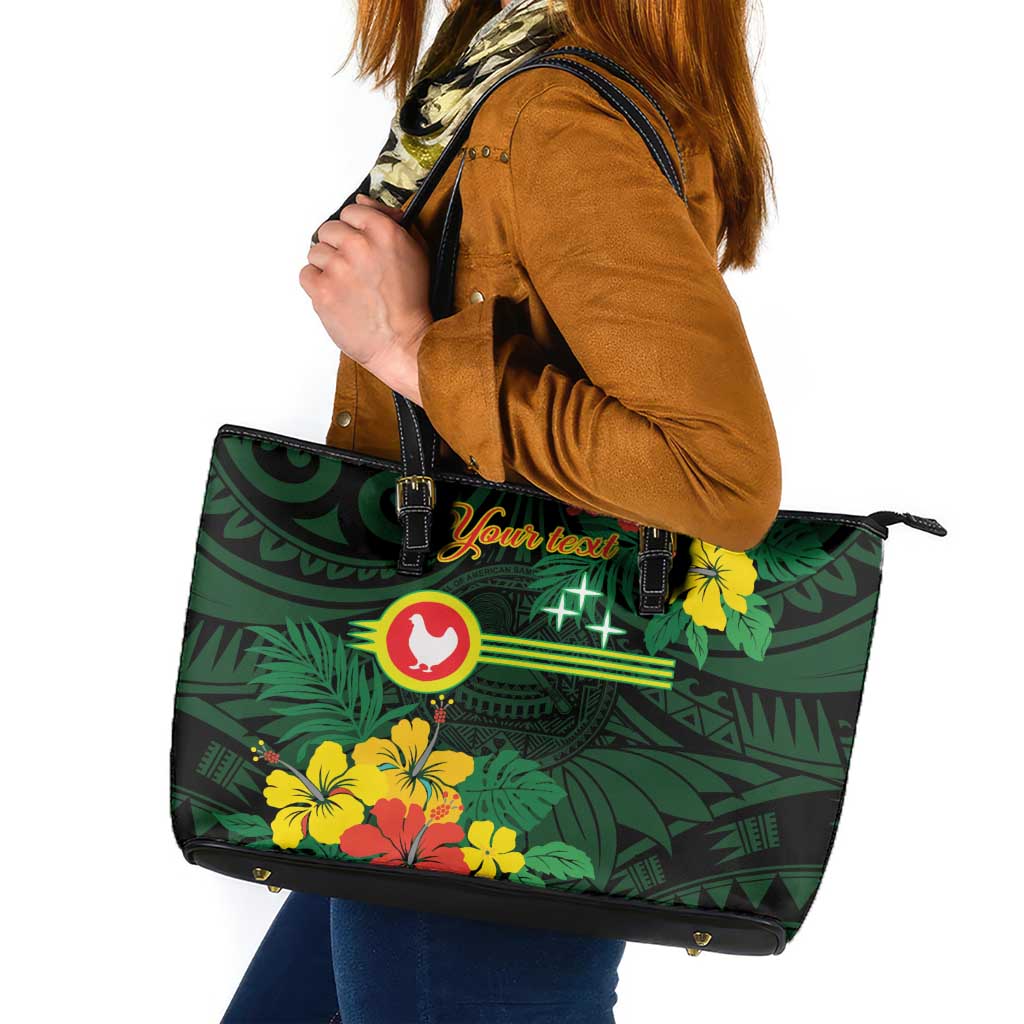 American Samoa Manu'atele Personalized Leather Tote Bag Manua Island Hibiscus Flowers