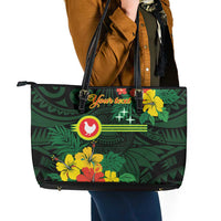 American Samoa Manu'atele Personalized Leather Tote Bag Manua Island Hibiscus Flowers