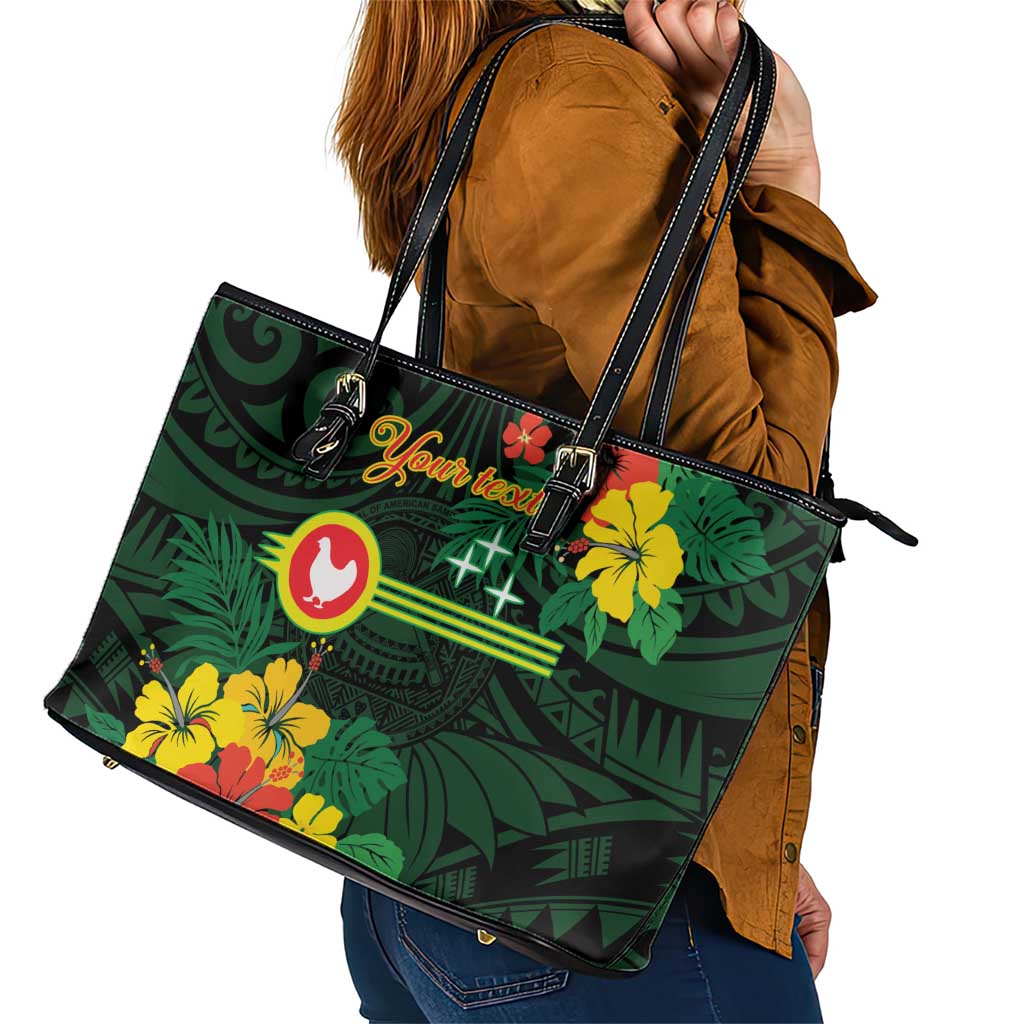 American Samoa Manu'atele Personalized Leather Tote Bag Manua Island Hibiscus Flowers