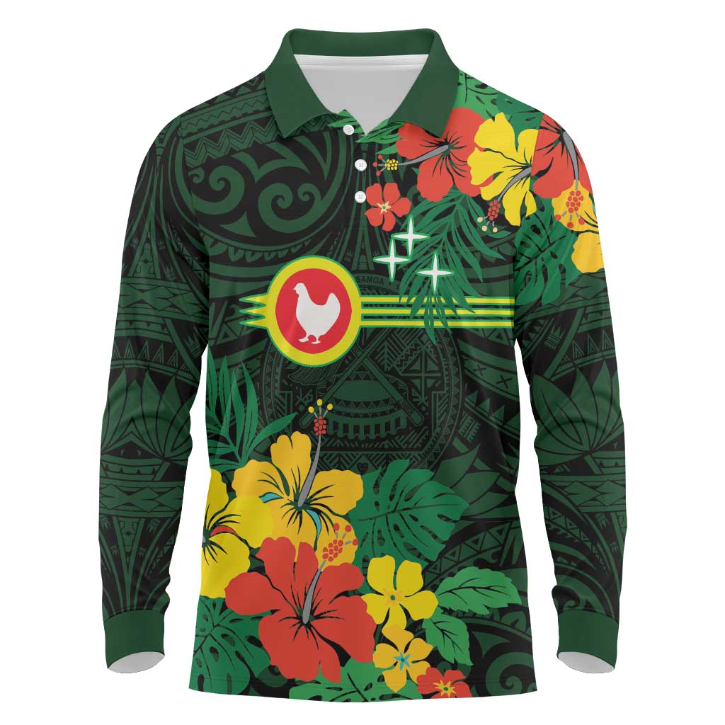 American Samoa Manu'atele Personalized Long Sleeve Polo Shirt Manua Island Hibiscus Flowers