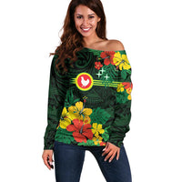 American Samoa Manu'atele Personalized Off Shoulder Sweater Manua Island Hibiscus Flowers
