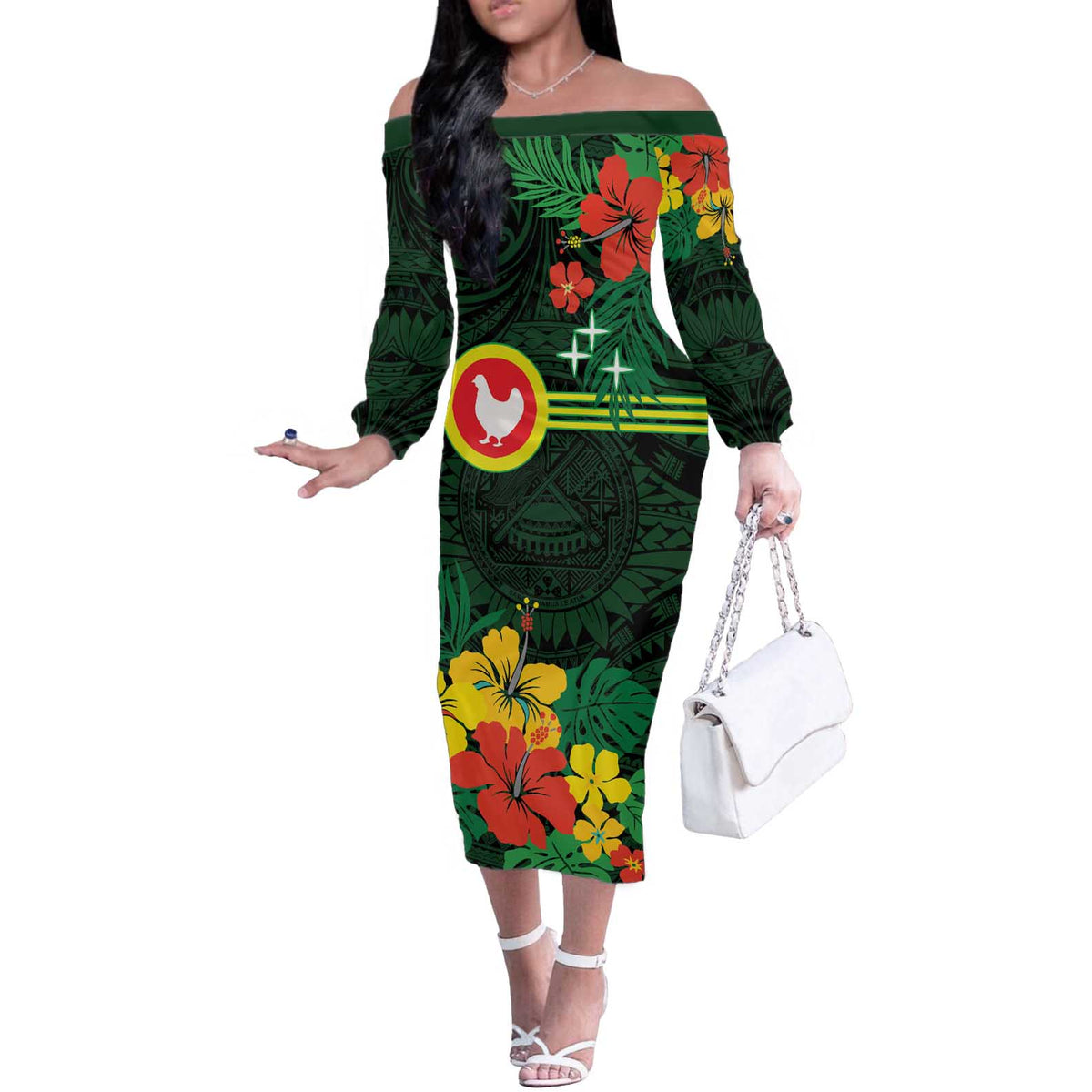 American Samoa Manu'atele Personalized Off The Shoulder Long Sleeve Dress Manua Island Hibiscus Flowers