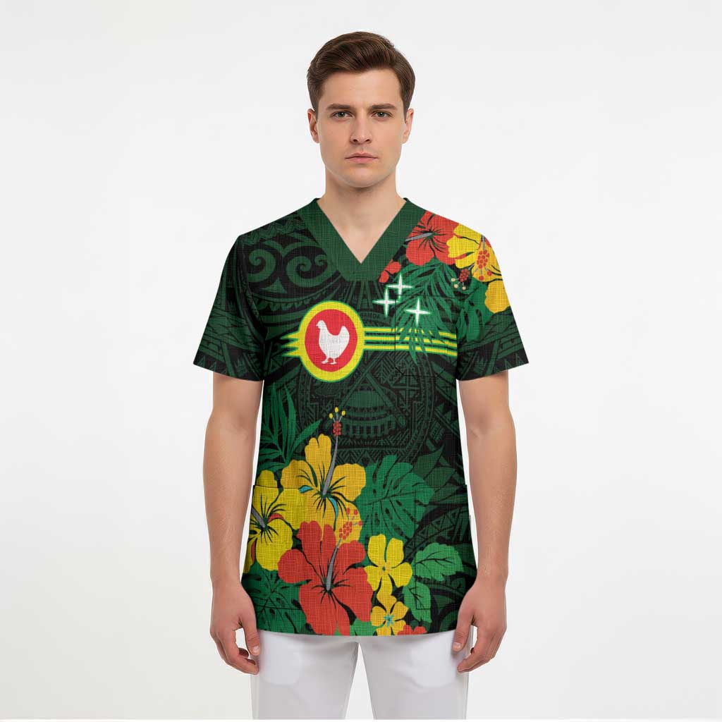 American Samoa Manu'atele Personalized Scrub Top Manua Island Hibiscus Flowers - Polynesian Pride