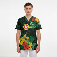 American Samoa Manu'atele Personalized Scrub Top Manua Island Hibiscus Flowers - Polynesian Pride