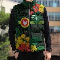 American Samoa Manu'atele Personalized Sleeveless Puffer Jacket Manua Island Hibiscus Flowers - Polynesian Pride