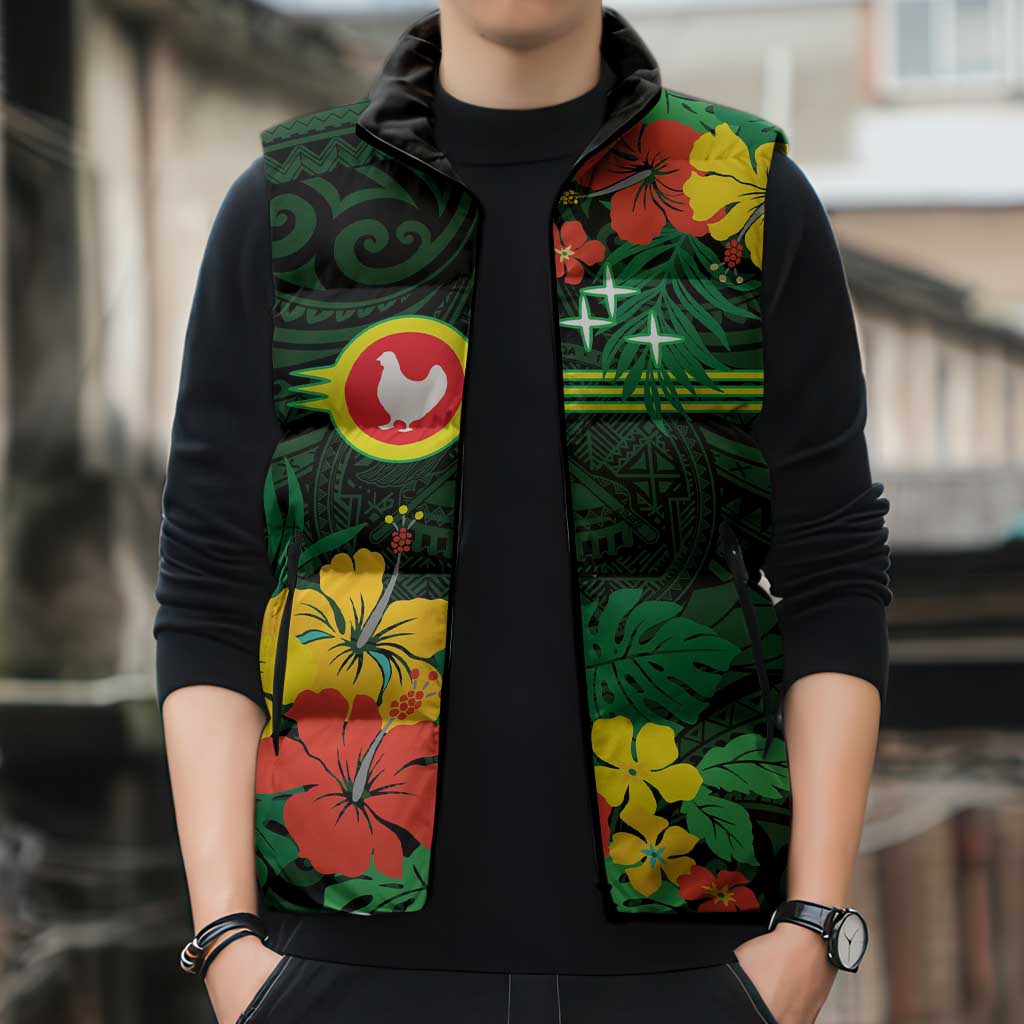 American Samoa Manu'atele Personalized Sleeveless Puffer Jacket Manua Island Hibiscus Flowers - Polynesian Pride