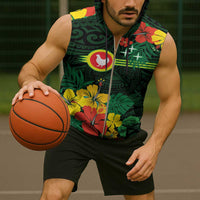 American Samoa Manu'atele Personalized Sleeveless Zip Hoodie Manua Island Hibiscus Flowers - Polynesian Pride