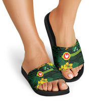 American Samoa Manu'atele Personalized Slide Sandals Manua Island Hibiscus Flowers - Polynesian Pride