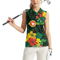 American Samoa Manu'atele Personalized Women Sleeveless Polo Shirt Manua Island Hibiscus Flowers