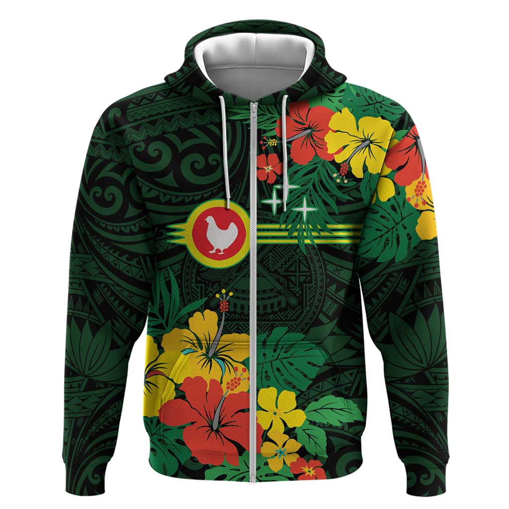American Samoa Manu'atele Personalized Zip Hoodie Manua Island Hibiscus Flowers