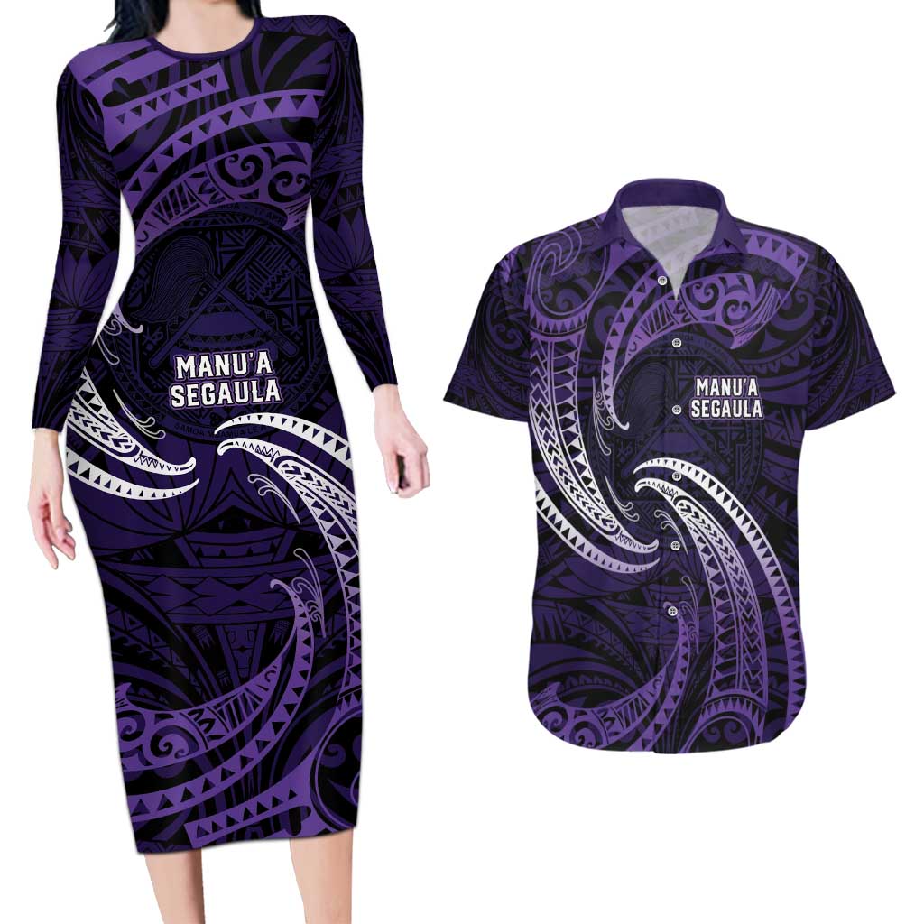 Manua Segaula American Samoa High School Personalized Couples Matching Long Sleeve Bodycon Dress and Hawaiian Shirt Polynesian Wave Style