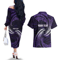 Manua Segaula American Samoa High School Personalized Couples Matching Off The Shoulder Long Sleeve Dress and Hawaiian Shirt Polynesian Wave Style