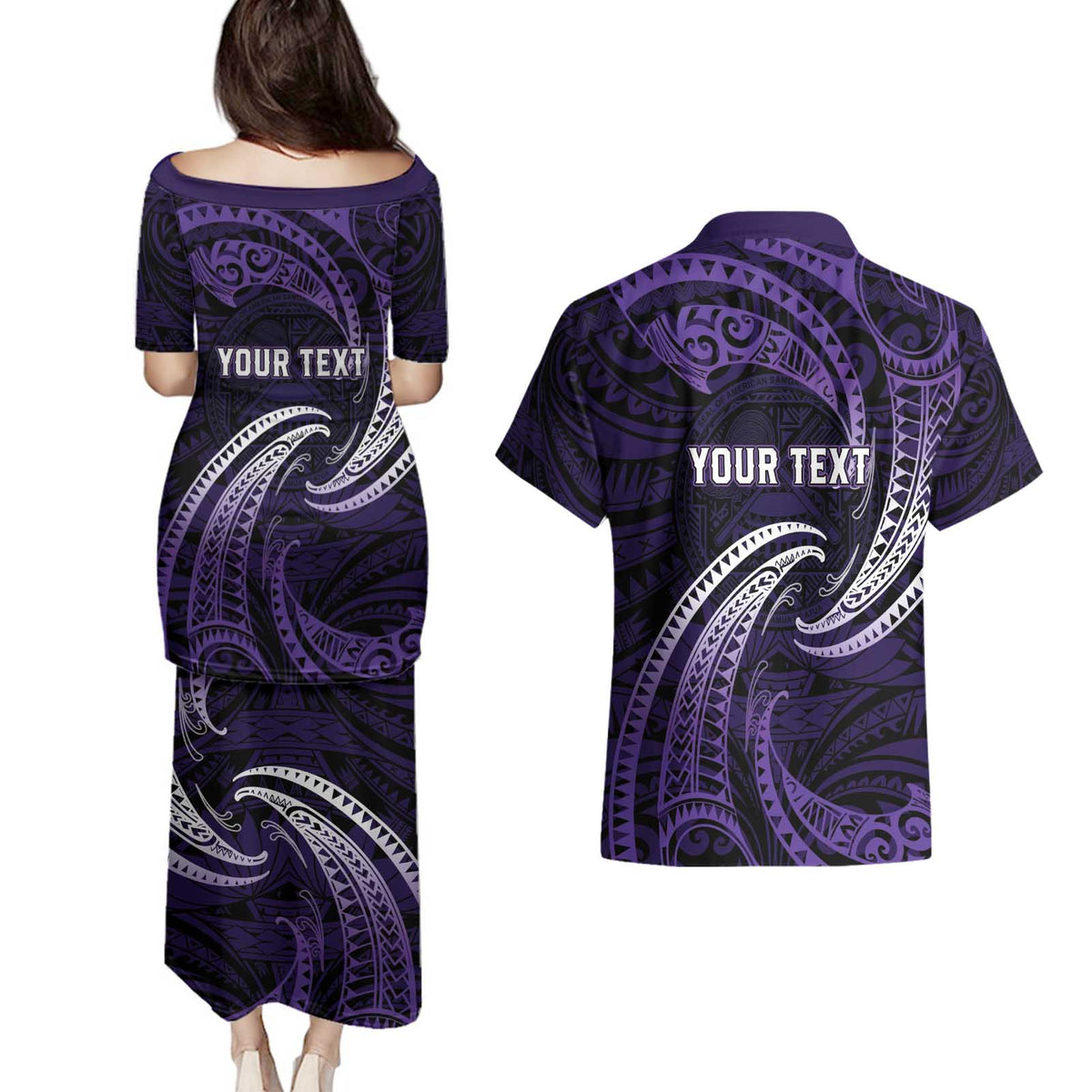 Manua Segaula American Samoa High School Personalized Couples Matching Puletasi and Hawaiian Shirt Polynesian Wave Style