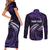 Manua Segaula American Samoa High School Personalized Couples Matching Short Sleeve Bodycon Dress and Long Sleeve Button Shirt Polynesian Wave Style