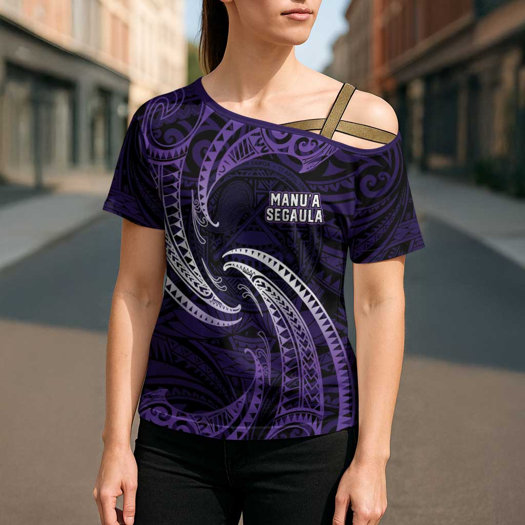 Manua Segaula American Samoa High School Personalized Cross Shoulder Shirt Polynesian Wave Style - Polynesian Pride