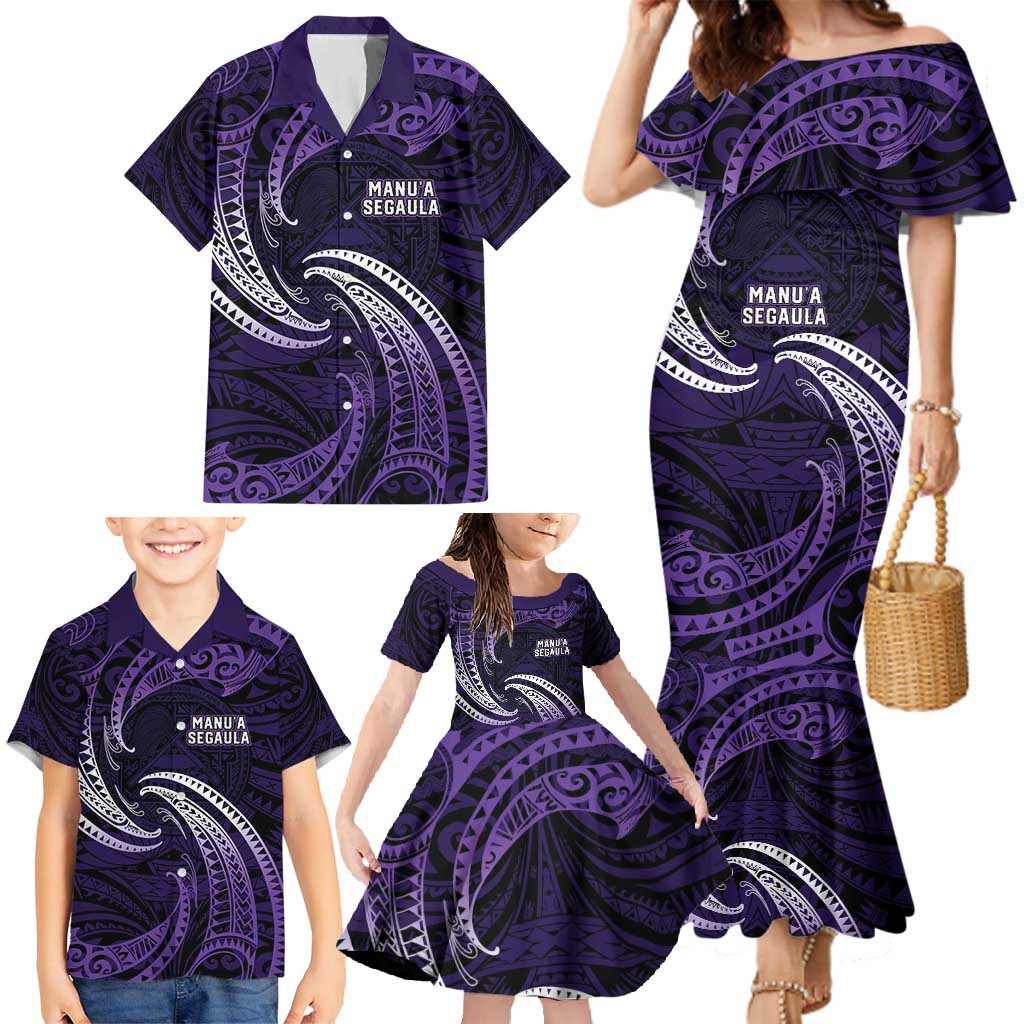 Manua Segaula American Samoa High School Personalized Family Matching Mermaid Dress and Hawaiian Shirt Polynesian Wave Style