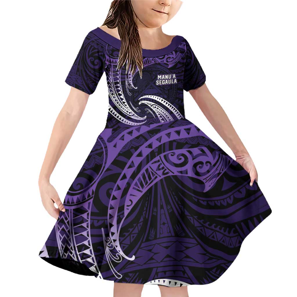 Manua Segaula American Samoa High School Personalized Family Matching Off Shoulder Short Dress and Hawaiian Shirt Polynesian Wave Style