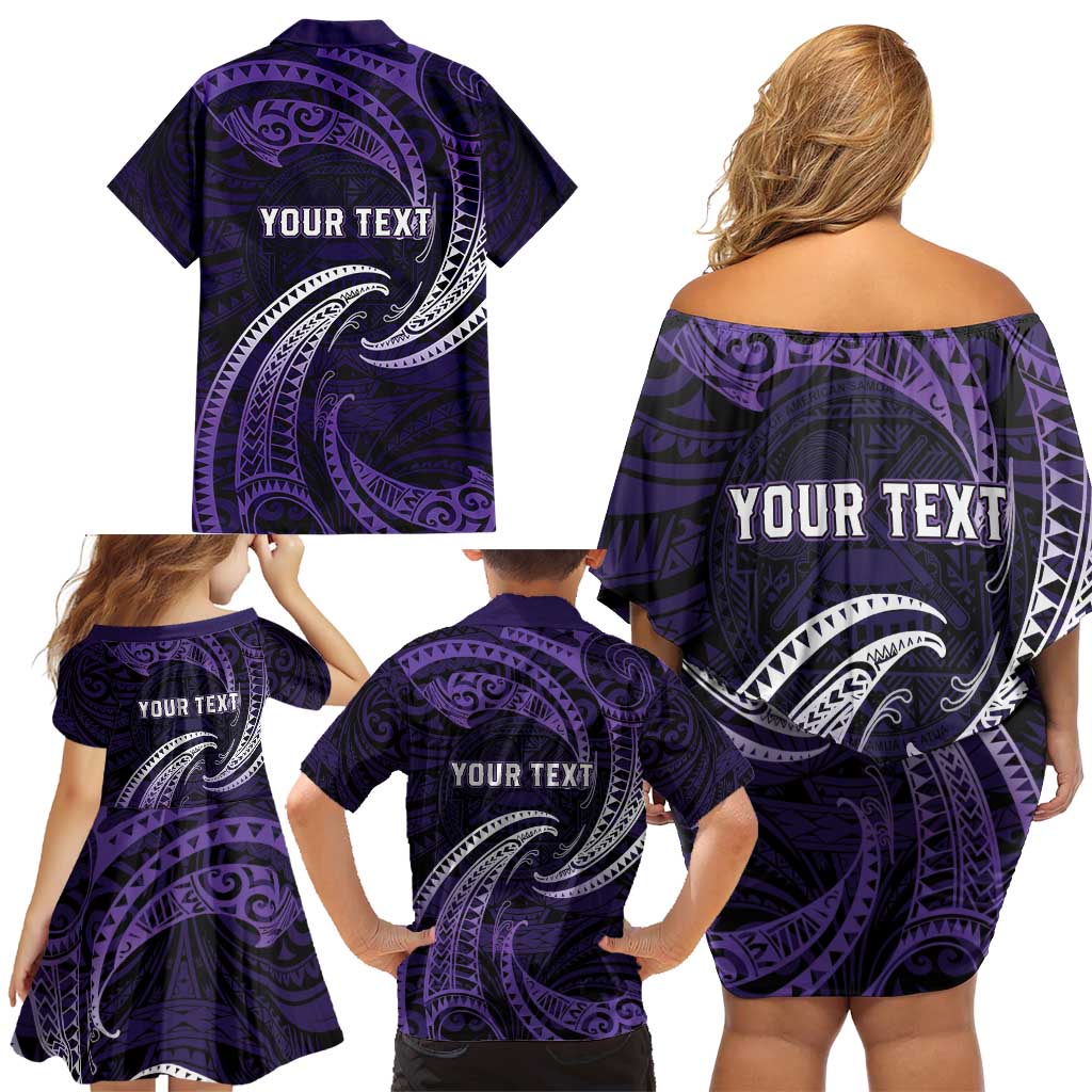 Manua Segaula American Samoa High School Personalized Family Matching Off Shoulder Short Dress and Hawaiian Shirt Polynesian Wave Style