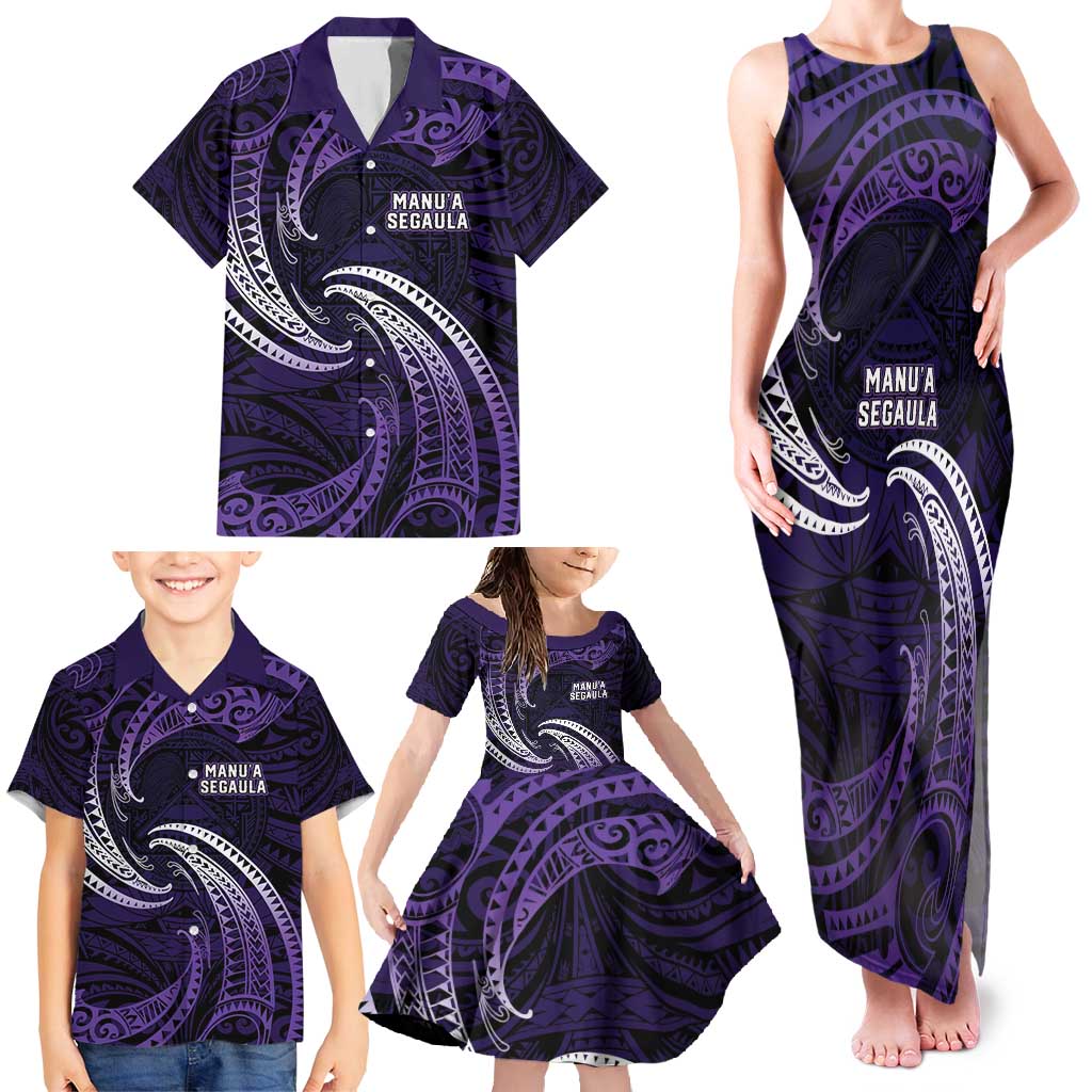 Manua Segaula American Samoa High School Personalized Family Matching Tank Maxi Dress and Hawaiian Shirt Polynesian Wave Style