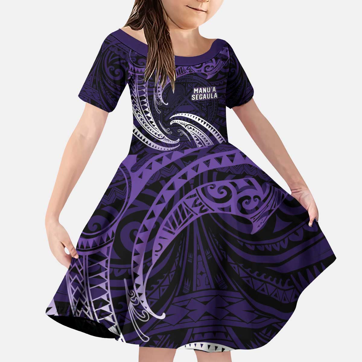 Manua Segaula American Samoa High School Personalized Kid Short Sleeve Dress Polynesian Wave Style