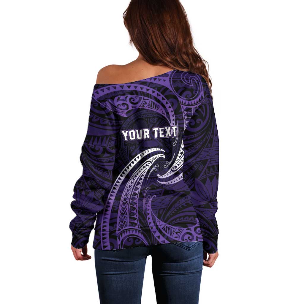 Manua Segaula American Samoa High School Personalized Off Shoulder Sweater Polynesian Wave Style
