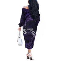Manua Segaula American Samoa High School Personalized Off The Shoulder Long Sleeve Dress Polynesian Wave Style