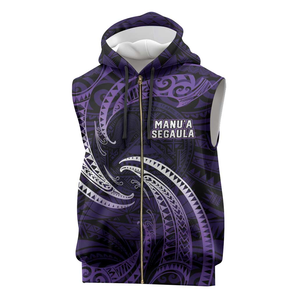 Manua Segaula American Samoa High School Personalized Sleeveless Zip Hoodie Polynesian Wave Style - Polynesian Pride