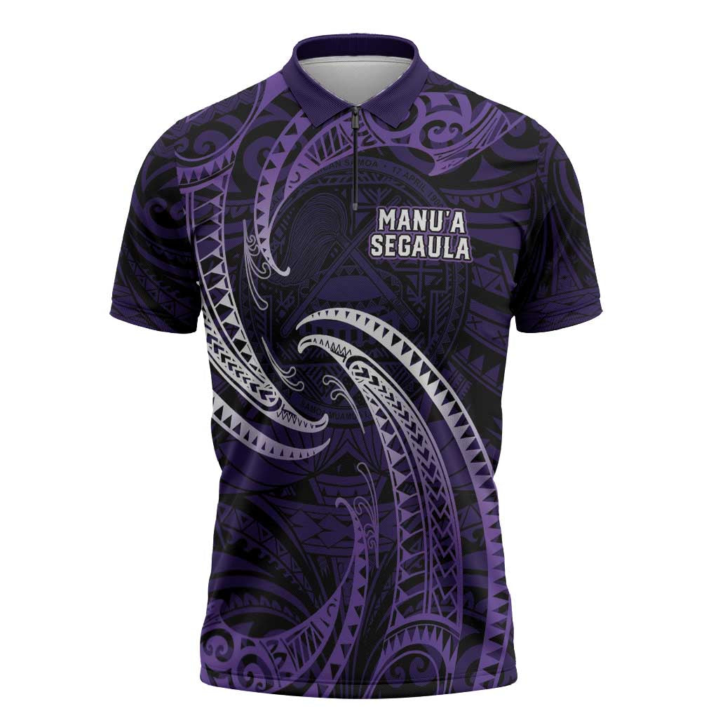 Manua Segaula American Samoa High School Personalized Zipper Polo Shirt Polynesian Wave Style - Polynesian Pride