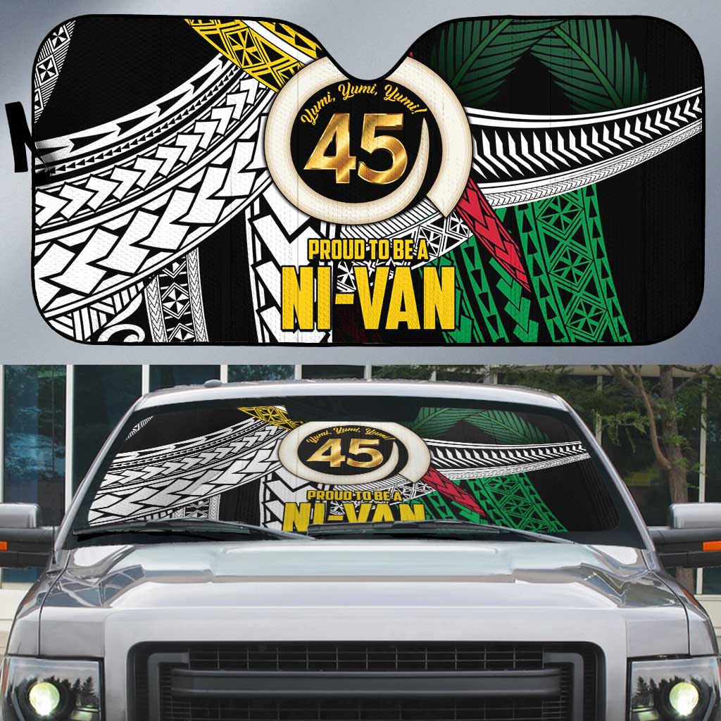 Ni-Van Vanuatu 45th Yumi Yumi Yumi Auto Sun Shade Vanuatuan Boar Tusk Polynesian Pattern - Polynesian Pride