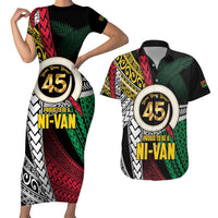 Ni-Van Vanuatu 45th Yumi Yumi Yumi Couples Matching Short Sleeve Bodycon Dress and Hawaiian Shirt Vanuatuan Boar Tusk Polynesian Pattern LT9 Black - Polynesian Pride