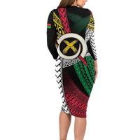 Ni-Van Vanuatu 45th Yumi Yumi Yumi Family Matching Long Sleeve Bodycon Dress and Hawaiian Shirt Vanuatuan Boar Tusk Polynesian Pattern