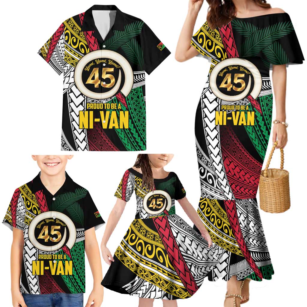 Ni-Van Vanuatu 45th Yumi Yumi Yumi Family Matching Mermaid Dress and Hawaiian Shirt Vanuatuan Boar Tusk Polynesian Pattern