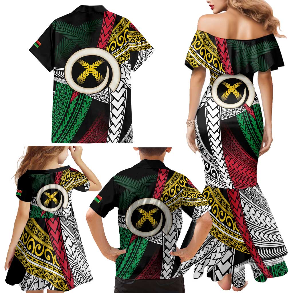 Ni-Van Vanuatu 45th Yumi Yumi Yumi Family Matching Mermaid Dress and Hawaiian Shirt Vanuatuan Boar Tusk Polynesian Pattern